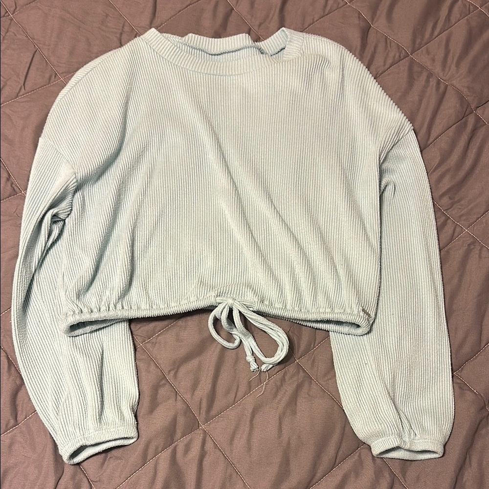Hollister Gray Crop Tie Front Long Sleeve Sweatshirt